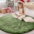 OLANLY Green Round Area Rug - Soft, Fluffy, Machine Washable 4 ft Circle Carpet for Bedroom & Living Room