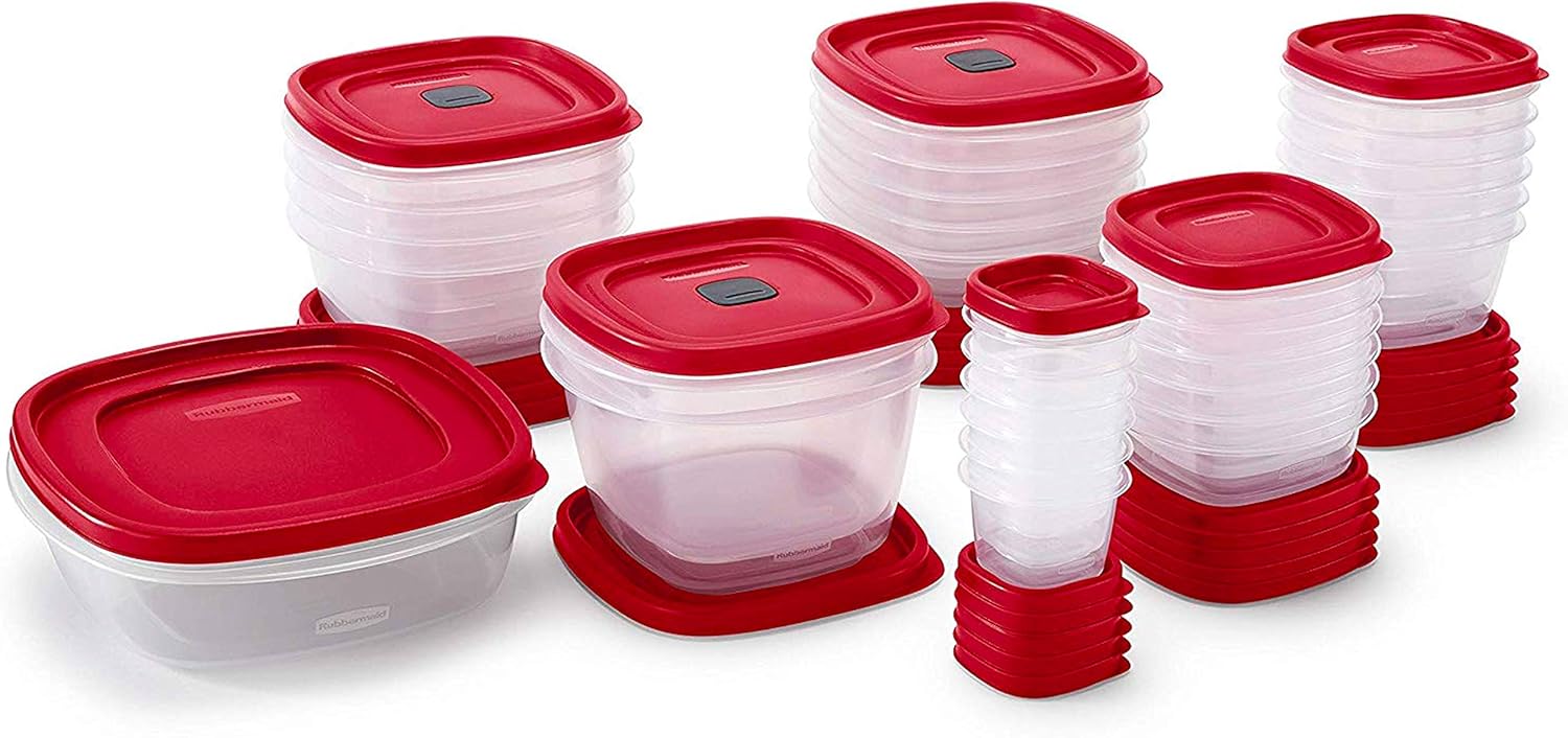 Rubbermaid 60-Piece Food Storage Container Set - Microwave & Dishwasher Safe | Red, Perfect for Meal Prep