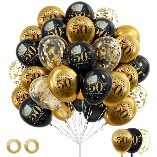 50th Happy Birthday Balloons Black and Gold, 60Pcs Pack 12inch Vintage Tasteful Latex Balloon Birthday Party Deocorations Supplies for 50 Year Old Him Her Men Women