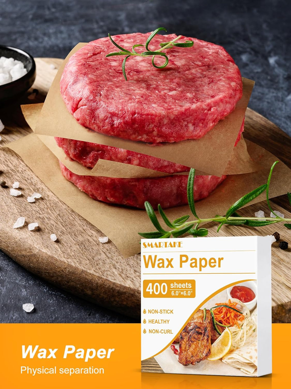 SMARTAKE Wax Paper Sheets - 400 Pcs Non-Stick Hamburger Patty & Sandwich Separators | 6 x 6 Inches, Unbleached