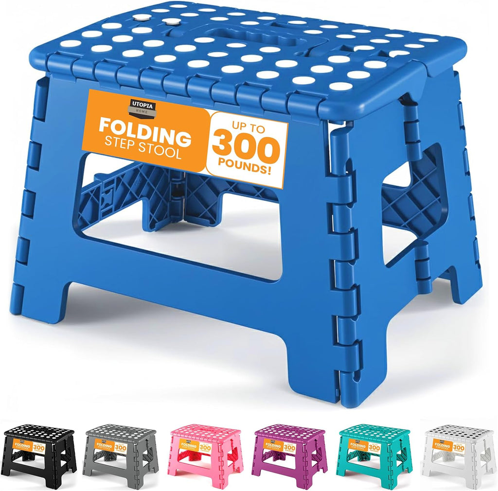 Utopia Home Folding Step Stool - 9-Inch Anti-Slip Collapsible Stool | Supports 300 lbs - Blue