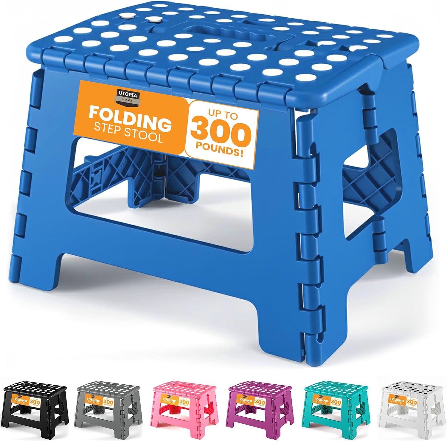 Utopia Home Folding Step Stool - 9-Inch Anti-Slip Collapsible Stool | Supports 300 lbs - Blue