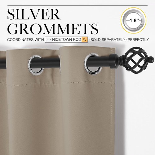 NICETOWN Blackout Curtain Panels - Thermal Insulated Grommet Drapes for Basement | Taupe, 29x45 Inch (1 Pair)