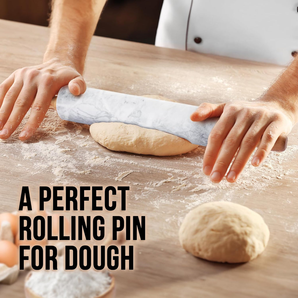 Zulay Kitchen Marble Rolling Pin - 17-Inch Polished Design with Beechwood Handle | Non-Stick Baking Tool