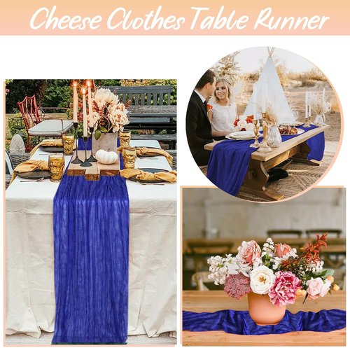 FANPROMS Gauze Table Runner - Rustic Blue 10FT Sheer Fabric for Farmhouse Weddings & Events