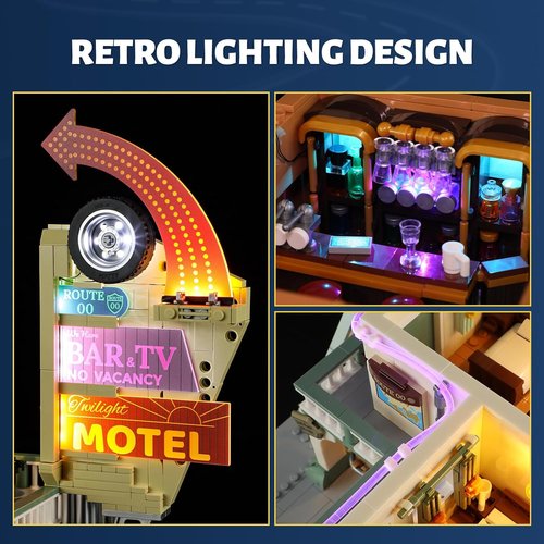 FUNWHOLE City Car-Hotel Lighting Building Bricks Set - 1970 Pcs Modular Twilight Motel Collection with LED Lights for Adults & Teens