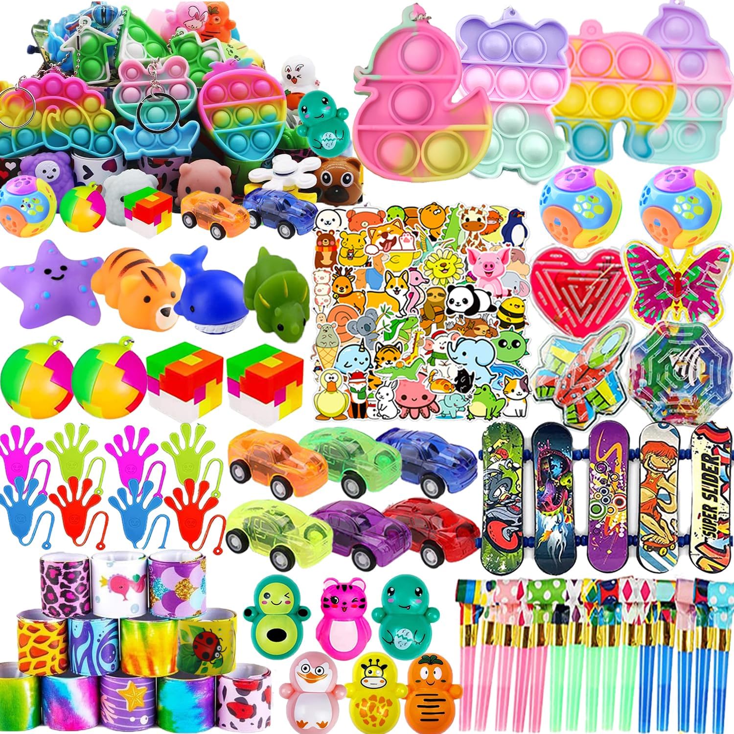 Pop Fidget Treasure Box Toys - 118 Pcs Party Favors for Kids | Goodie Bag Stuffers & Carnival Prizes for Ages 4-12