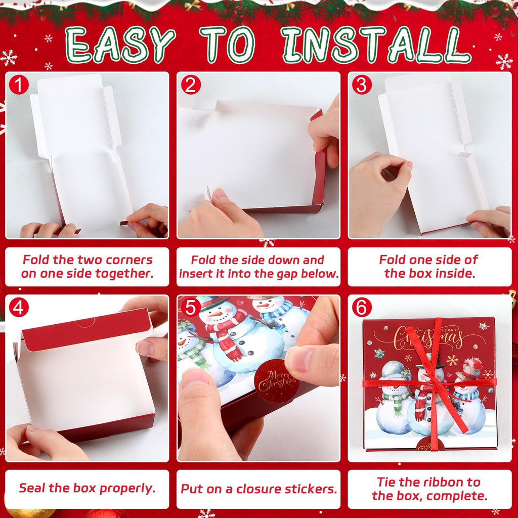50 PCS Christmas Mini Pizza Boxes, 3.54 x 3.54 x 0.78 Inch Square Cardboard Small Reusable Pizza Box Lock Corner Coated Kraft Boxes Bulk for Celebrations Cookies Cake Party Favors Christmas