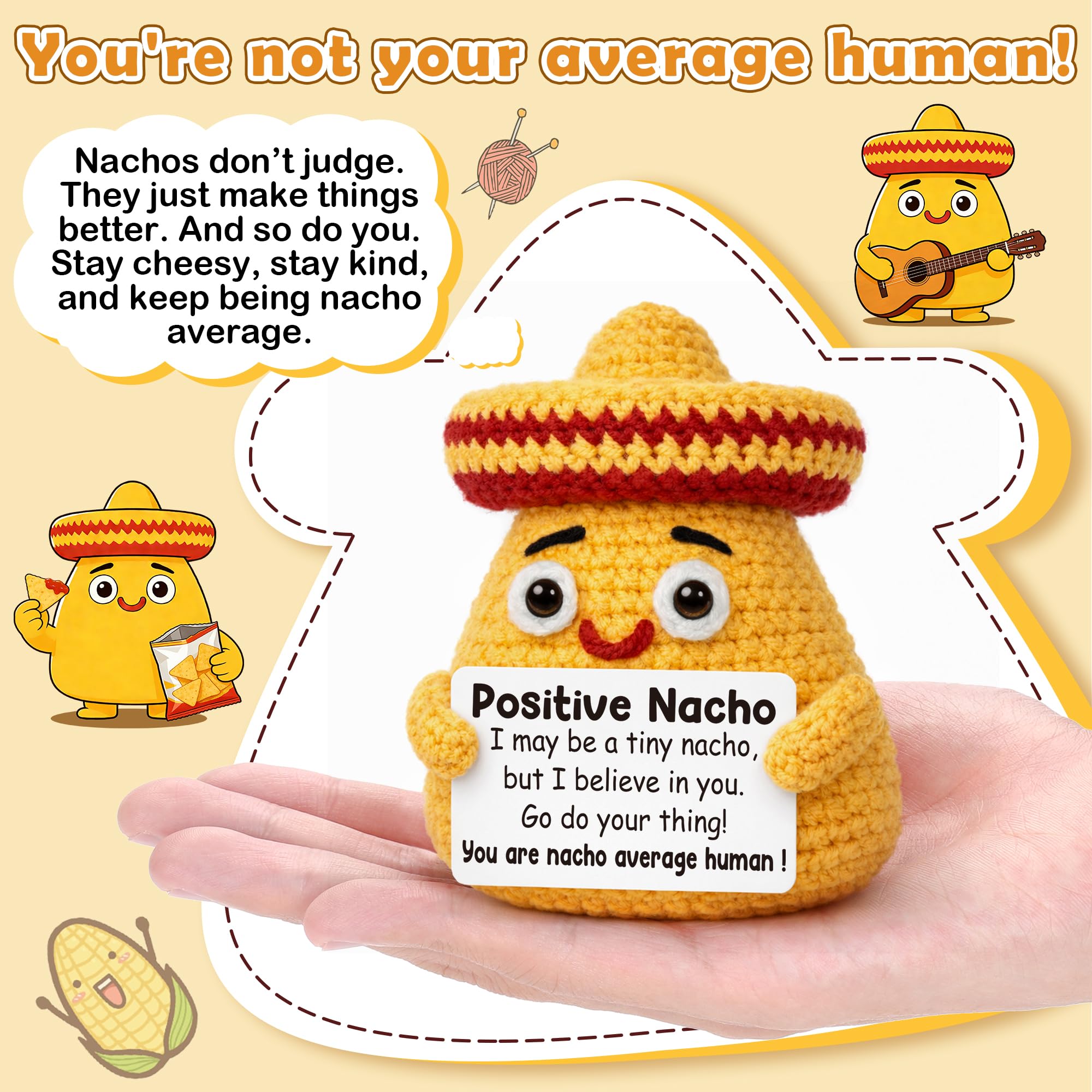 Positive Nacho Gifts for Women Men Birthday Gifts for Daughter, Easter Basket Stuffers Gift for Teens Girls Boys Kids Friend Coworker Handmade Crochet Positive Crochet Animals Emotional Nacho Support