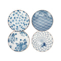 YALONG Small Ceramic Salad Plates Set of 4, 7 Inch (13oz) Japanese Appetizer Plates for Sushi Snacks, Dessert Plates for Cake Fruit, Blue & White Dinnerware, Microwave Dishwasher Safe