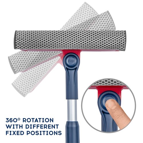 DSV Standard Professional Window Squeegee | 2-in-1 Window Cleaner Sponge and Soft Rubber Strip With Telescopic Extension Pole 20" - 30"(50cm-76cm) | Adjustable To Clean From Multiple Angles