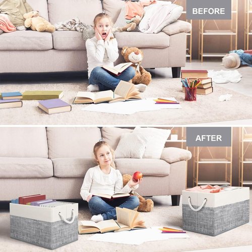 Fab Totes Storage Bins - 3-Pack Foldable Organizing Baskets for Toys, Books & Closets | Large White & Grey