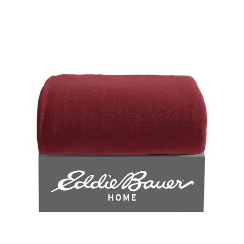 Eddie Bauer - Throw Blanket, Solid Reversible Fleece Bedding, Soft & Cozy, Perfect Home Decor for Bed & Couch (Red/Dark Smoke, Throw)