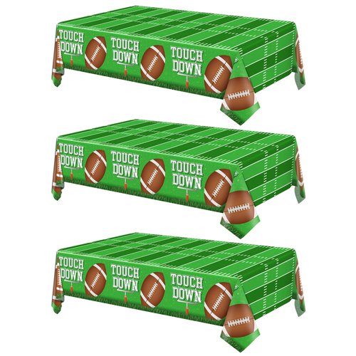 Tifeson Football Party Decorations, 3 Pack Disposable Football Tablecloth 54 X 108Inch Plastic Field Touchdown Table Cover for Game Day Birthday Tailgate Party Supplies