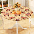 misaya Round Fitted Tablecloth with Elastic Edge, 100% Waterproof Oil Proof Plastic Table Cover, Vinyl Flannel Backed Tablecloth Fits 36"-44" Round Tables for Fall, Thanksgiving, Pumpkin Truck