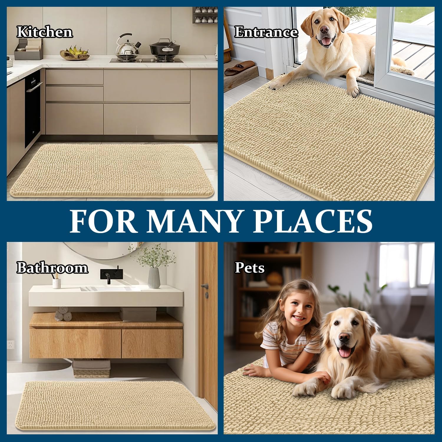 OLANLY Dog Door Mat - Absorbent Non-Slip Chenille Mat for Muddy Paws | 47x17 Inches, Quick Dry, Indoor Use