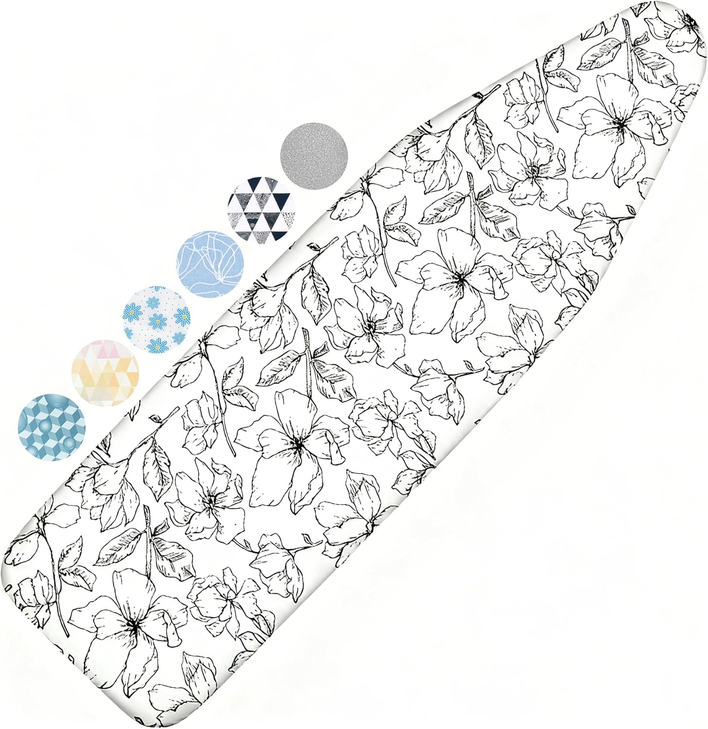 Skiennix Ironing Board Cover - Thick, Scorch & Stain Resistant Pad | 15x54 Floral White Design