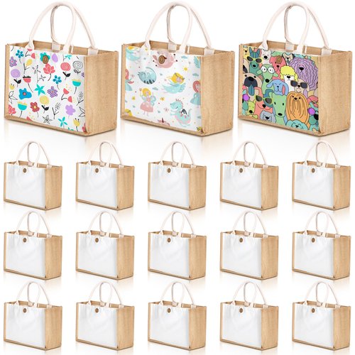 Sweetude 18 Pack Sublimation Jute Tote Bag Blanks Burlap Beach Bag with Handles Reusable DIY Canvas Gift for Bridesmaid(Yellow)