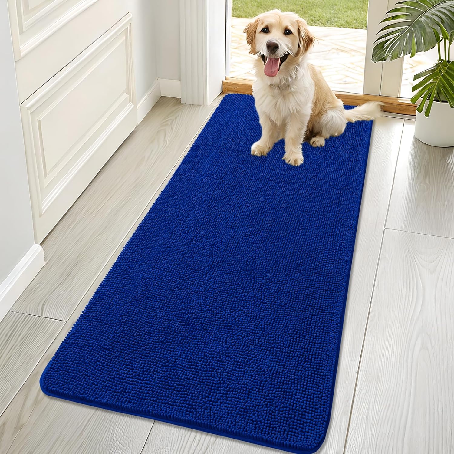 OLANLY Dog Door Mat - Absorbent Non-Slip Chenille for Muddy Paws | 70x32 Royal Blue Indoor Carpet