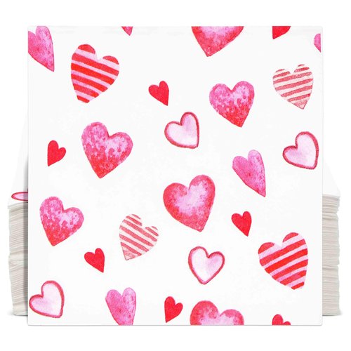 100 Pink Heart Cocktail Beverage Napkins Disposable Paper Love Hearts Dessert Napkin for Valentine's Day Wedding Party Supplies Tableware Decor