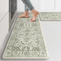 KIMODE Anti Fatigue Kitchen Mat Set, Non Slip Waterproof Kitchen Rug Set of 2, Boho Rugs for Kitchen, Ergonomic Standing Kitchen Sink Mats for Floor, 17"x29.5"+17" x47”, Green