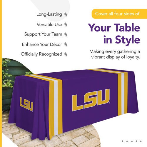 Victory Corps LSU Tigers College Sports Printed Table Throw - NCAA Licensed - Polyester - School Tablecloth (Purple, Yellow, White) (6' Draped)