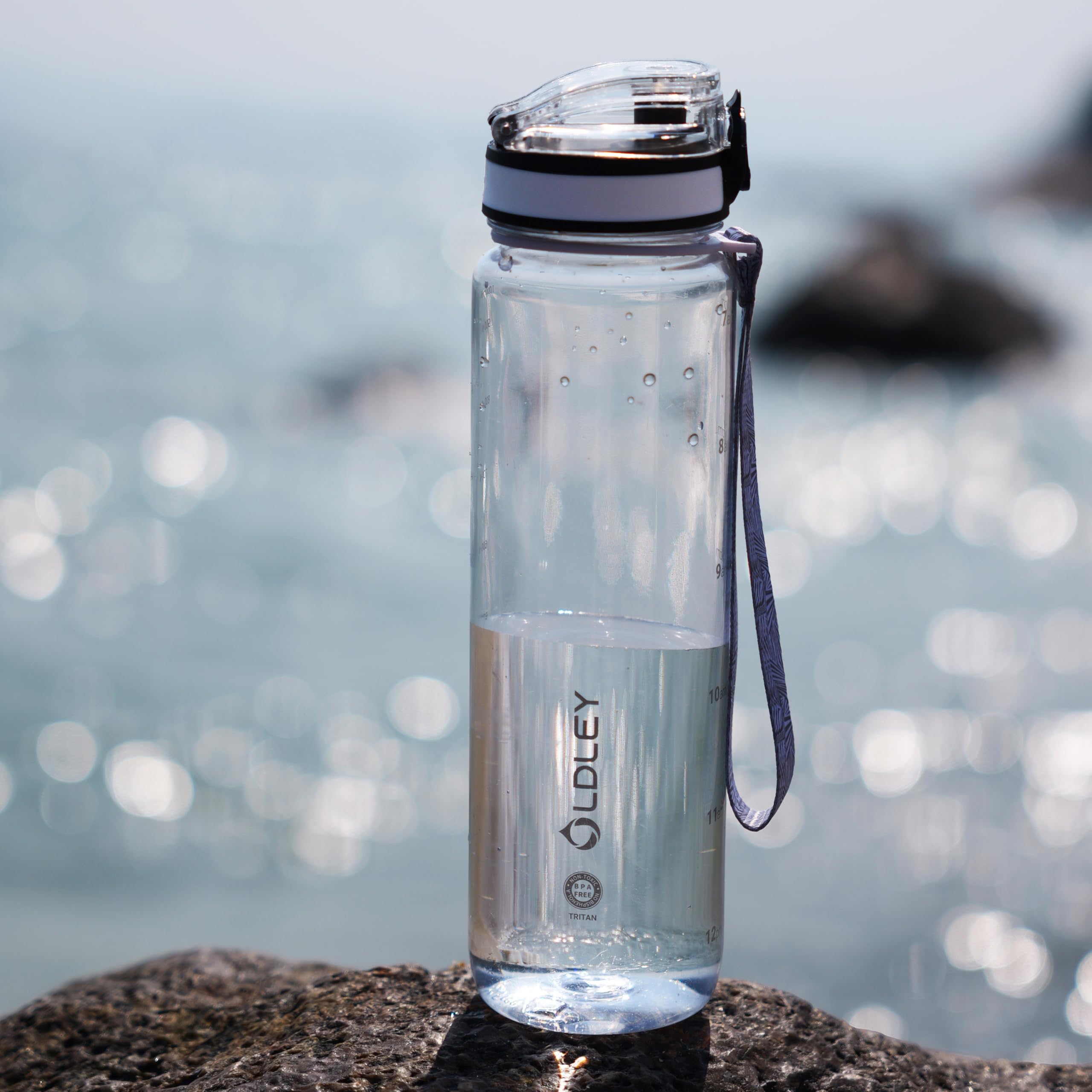 OLDLEY 32 oz Water Bottle, Motivational Water Bottle with Time Marker, Sports Water Bottle With Strap, Leakproof & BPA Free Large Water Bottles for School, Gym, Travel, Outdoor, Tritan, Transparent