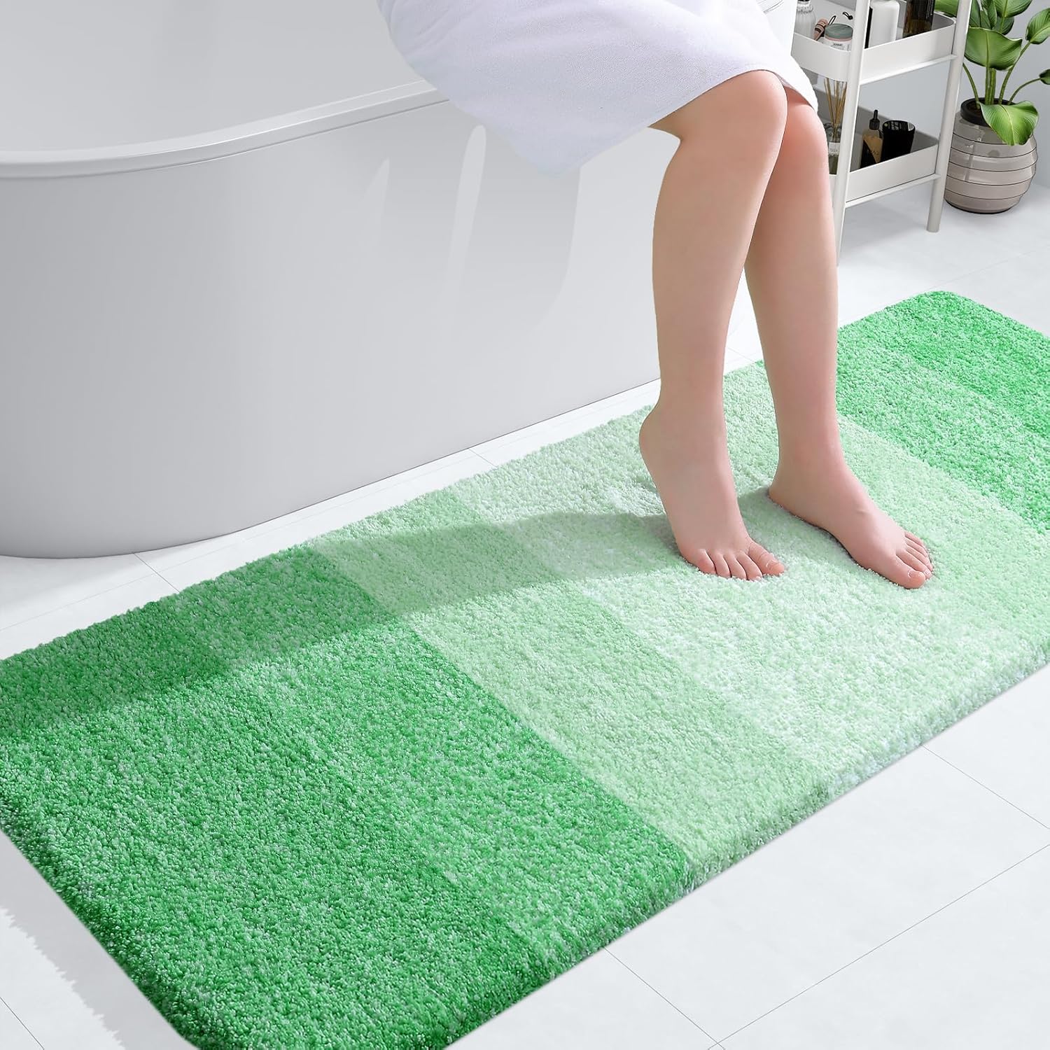 OLANLY Large Bathroom Rugs - Extra Soft Microfiber Mat 54x24 | Quick Dry, Machine Washable, Green