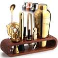 Mixology & Craft Cocktail Shaker Set with Dark Bamboo Stand - Professional 10-Piece Bartender Kit - Complete Bar Set & Cocktail Mixer Kit for Home (Gold)