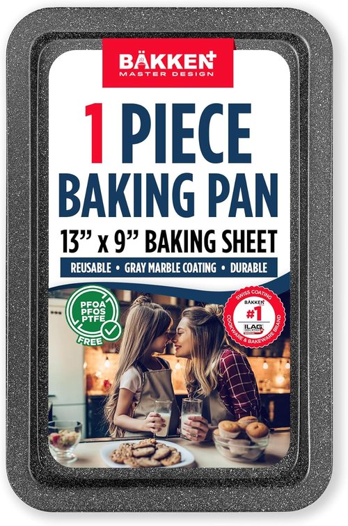 BAKKEN Nonstick Baking Pans - Commercial Grade Carbon Steel Cookie Sheet, 13.18" x 8.66", Oven Safe to 450°F, Gray