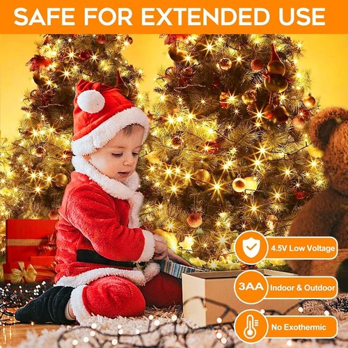 TGXCF 16Ft 100LEDs Christmas Lights Battery-Powered,Mimi Globe Lights 8 Modes,Indoor Outdoor Cluster String Lights for Bedroom Party Wedding Garden Christmas Tree Deco(Warm White)
