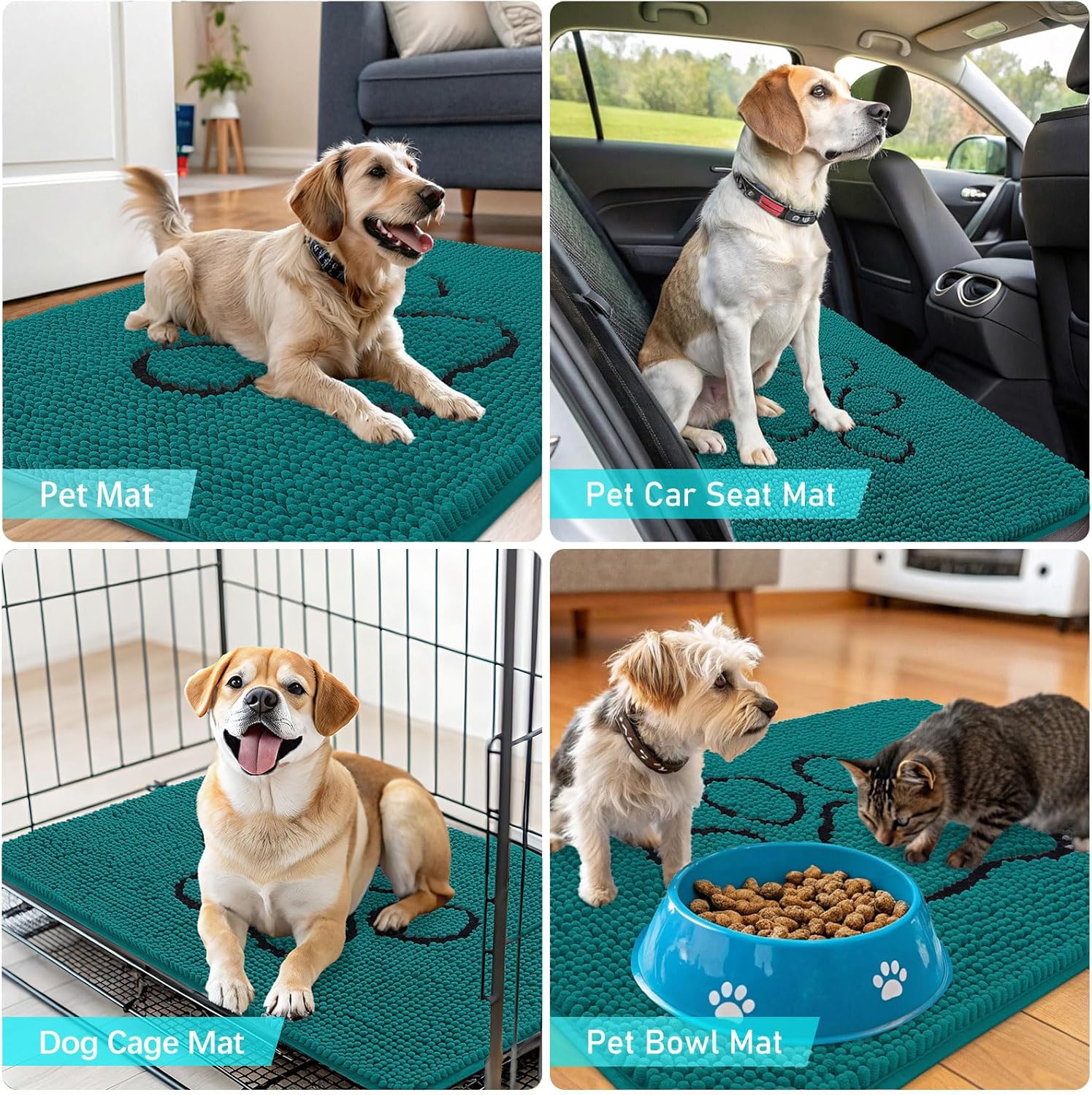 OLANLY Dog Door Mat - Absorbent Non-Slip Mud Mat for Paws | 48x30 Inches, Quick Dry Chenille, Lake Blue