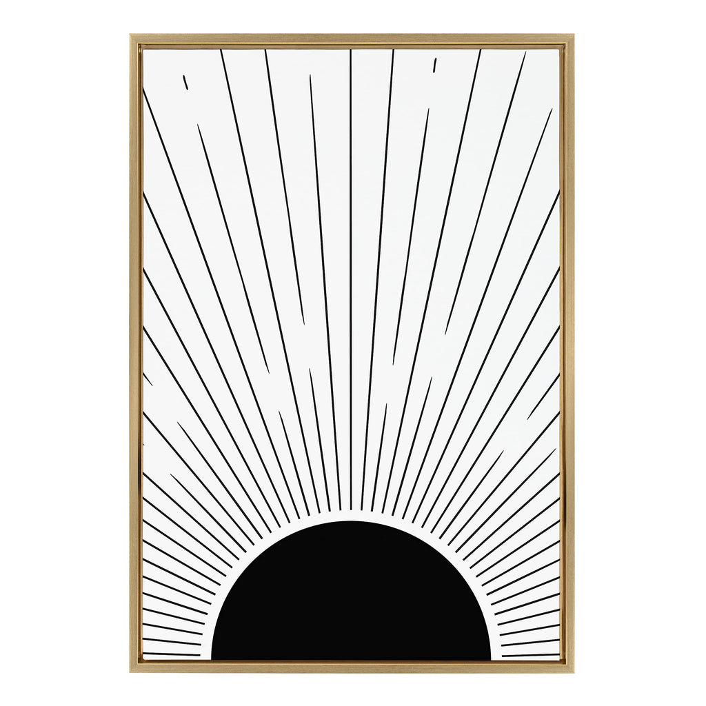 Kate and Laurel Sylvie Mid 3 Framed Canvas Wall Art by Jake Goossen; 23x33 Gold; Decorative Black and White Modern Abstract for Wall