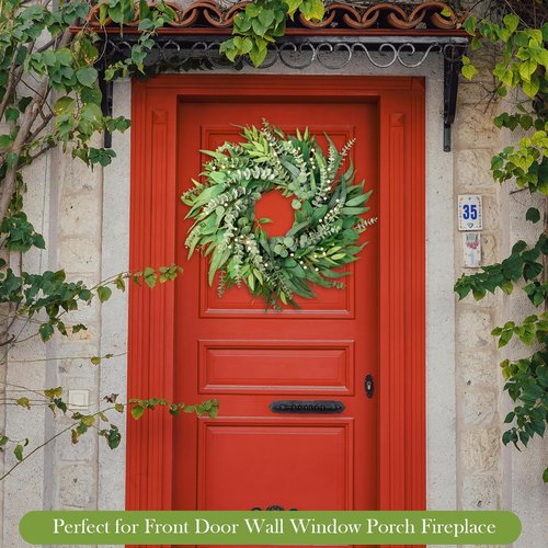22 Inch Eucalyptus Wreaths for Front Door Year Round, Large Green Artificial Farmhouse Wreath for Home Decorations Outdoo Indoor Wall Window Porch