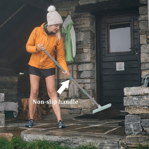 Kelamayi Upgrade Broom and Dustpan Set - Large Size with Long Handle for Indoor & Outdoor Use | Green
