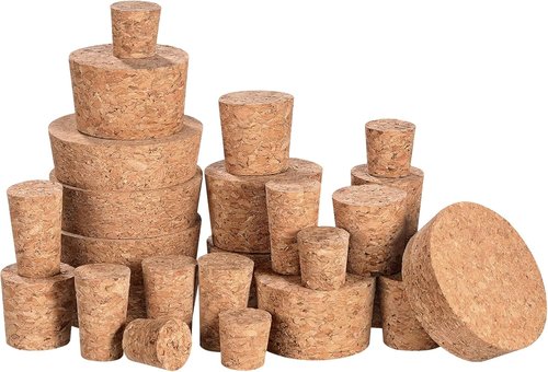 25 Pack Assorted Tapered Cork Stoppers, 5 Sizes Natural Wooden Wine Bottle Plugs Replacement for Small Apothecary Jar, Beer Beverage Sealing, DIY Projects