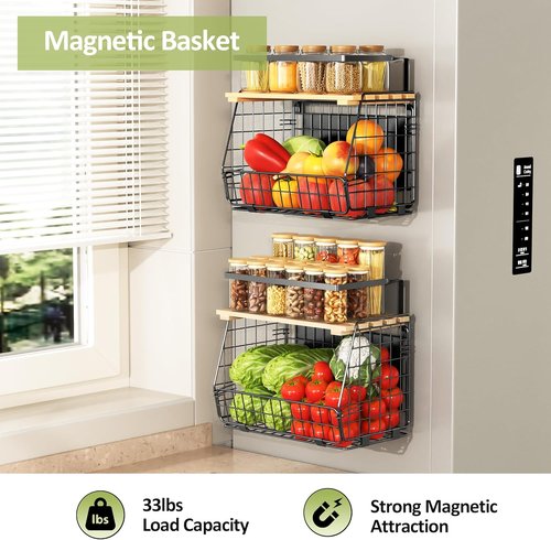Magnetic Shelf for Fridge by [Brand Name] - 2 Pack Fruit & Vegetable Storage Bins | Kitchen Organizer