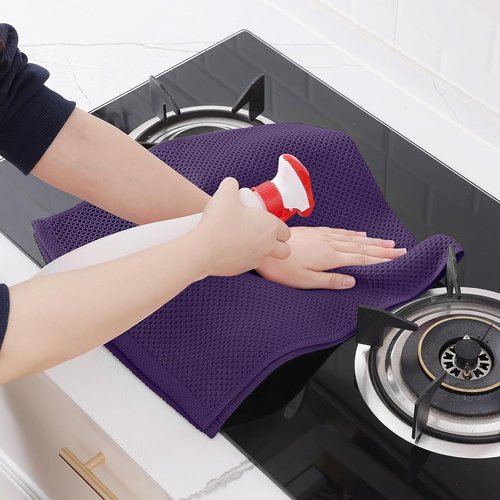 Homaxy 100% Cotton Waffle Weave Dish Towels - Ultra Soft & Absorbent | Quick Drying, 13 x 28 Inches, 6-Pack, Eggplant