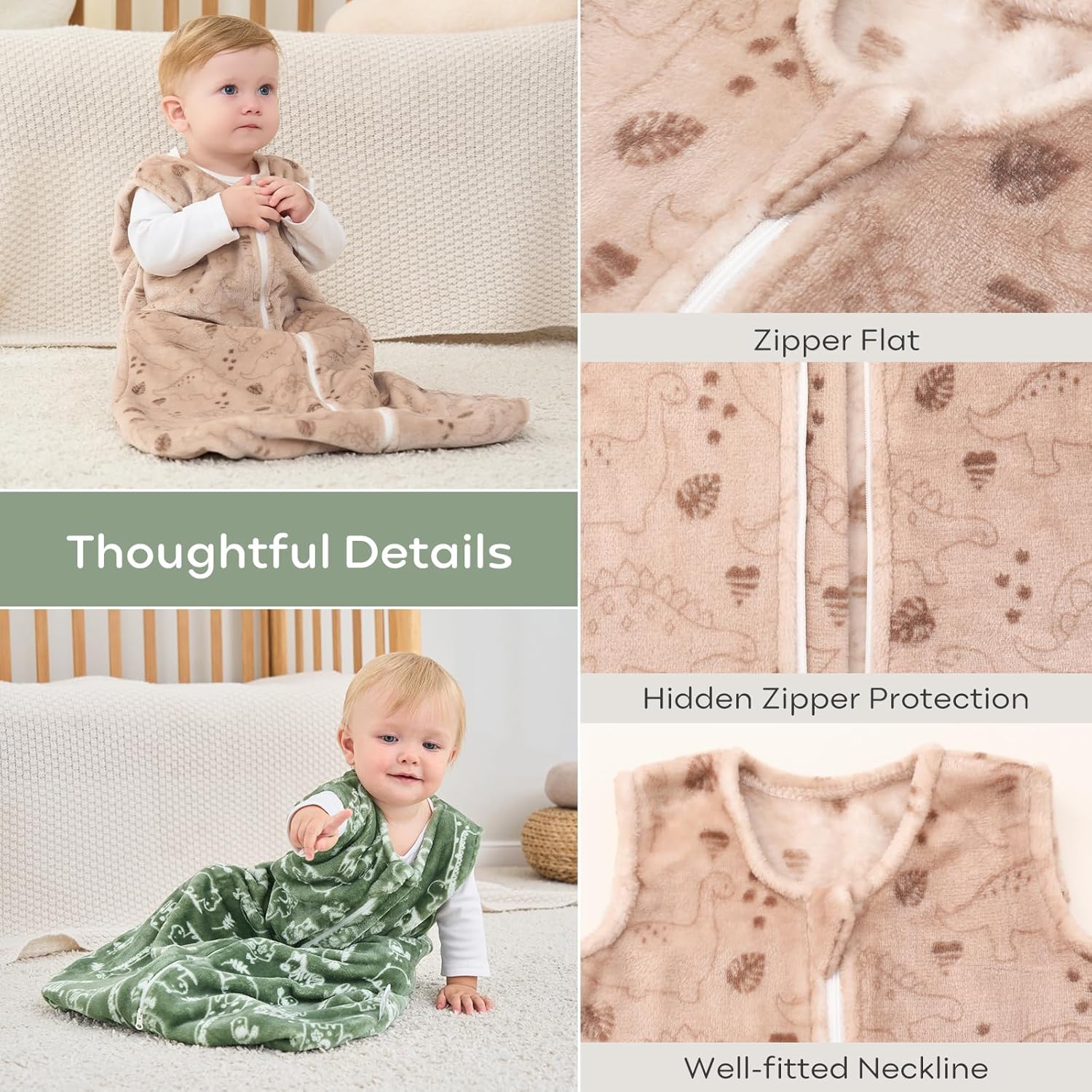 Yoofoss Baby Sleep Sack - 2 Pack 1.5 Tog Fleece Wearable Blanket for 6-12 Months | Soft & Lightweight