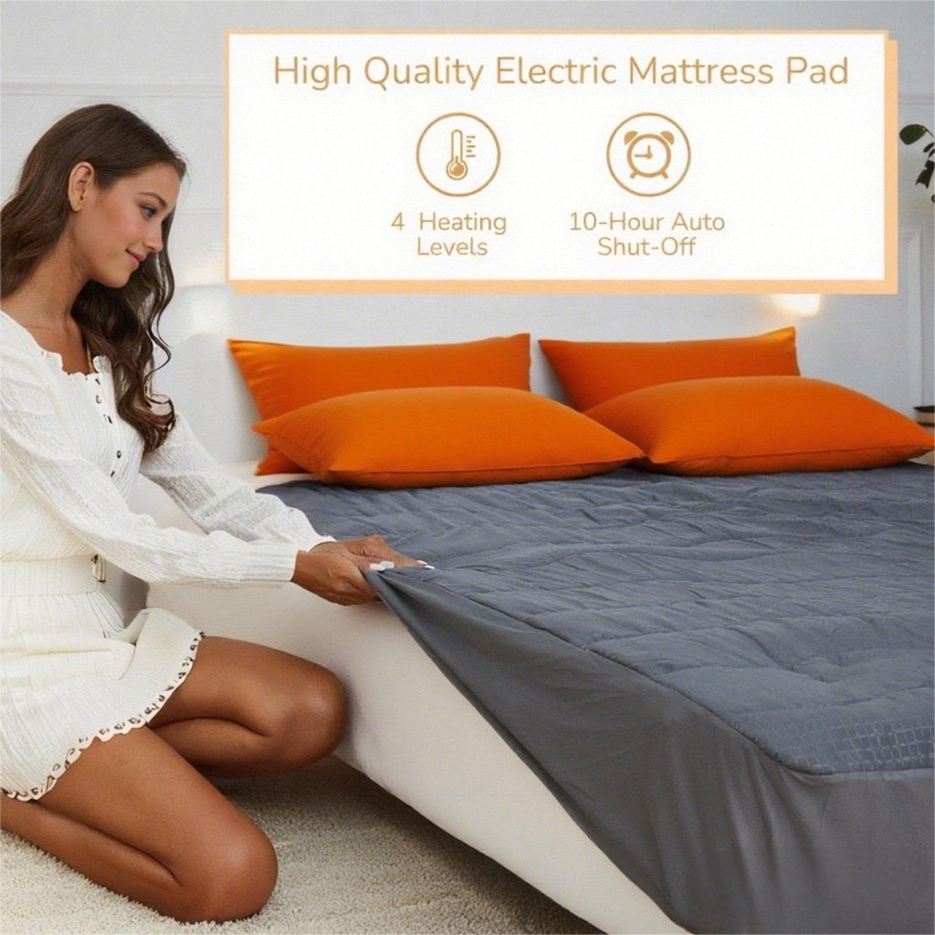 RALYSUN Electric Mattress Pad Queen Size 60"x80", Premium Brushed Fabric, 4 Heat Settings & 10 Hours Auto Off, Elastic Deep Pocket, Machine Washable, Gray