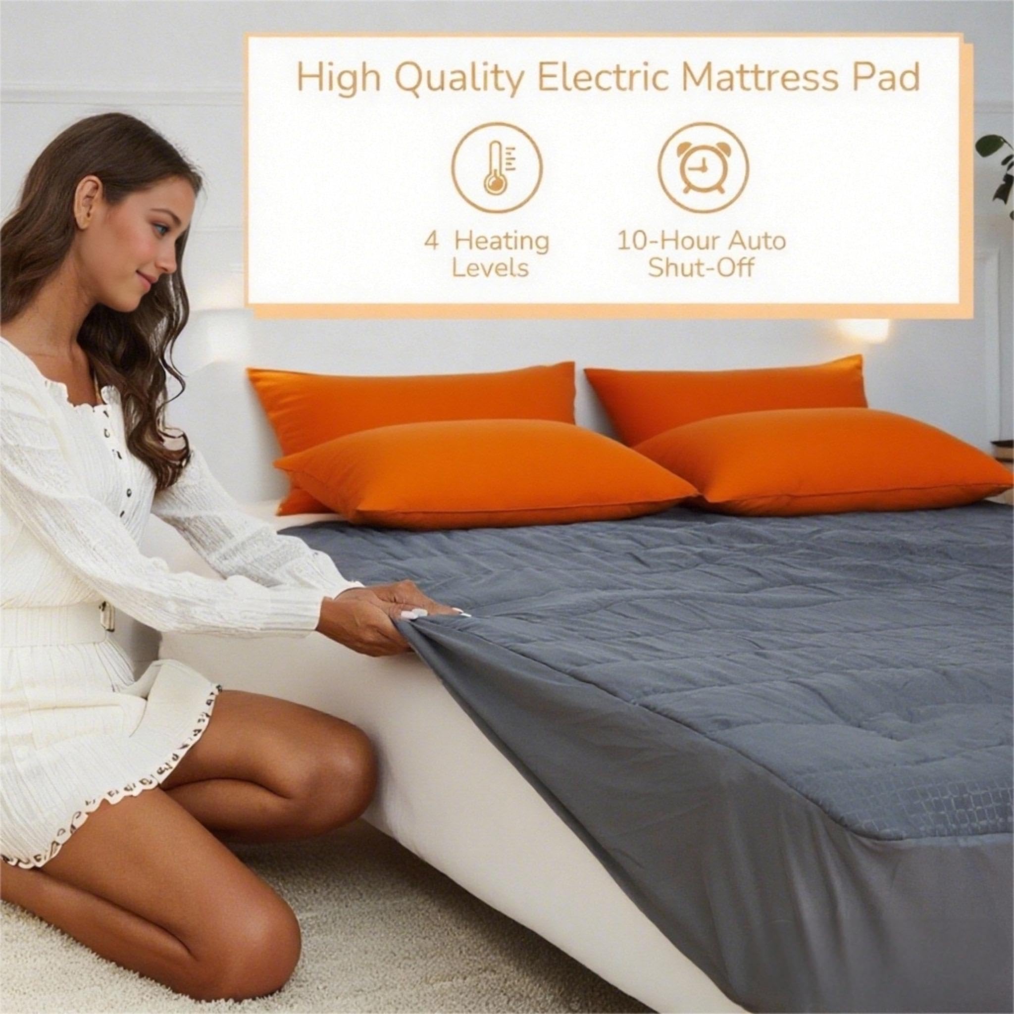 RALYSUN Electric Mattress Pad Queen Size 60"x80", Premium Brushed Fabric, 4 Heat Settings & 10 Hours Auto Off, Elastic Deep Pocket, Machine Washable, Gray