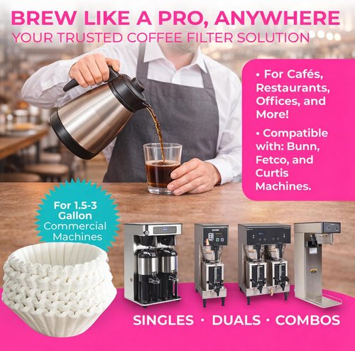 Katy’s Extra Large Coffee Filters - Premium 12.5” x 4.5” for BUNN, Fetco & Curtis Machines | No Ground Overflow