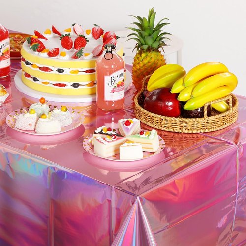FunnyPars Iridescent Pink Tablecloths - Shiny Disposable Laser Rectangle Covers | 54x108 Inch for Parties & Events