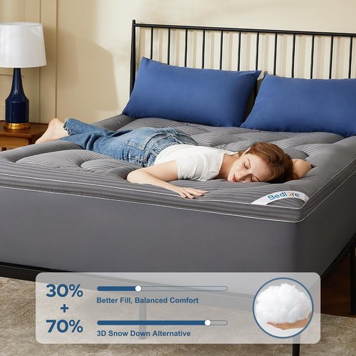 BEDLORE Queen Mattress Topper - Thick Pillow Top Pad for Back Pain Relief | Cooling Soft Cover with Deep Pockets