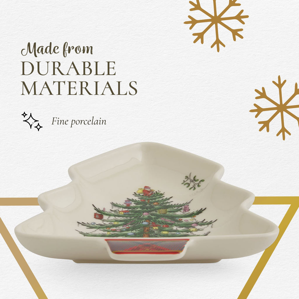 Spode Christmas Tree Tartan Spoon Rest, 7-Inch Tree-Shaped Holiday Utensil Holder, Festive Porcelain Spatula & Ladle Rest, Christmas Kitchen Counter Décor, Dishwasher & Microwave Safe - Hostess Gift