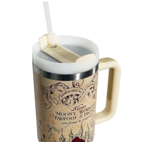 Annshein 40 oz Tumbler with Handle and Straw, Insulated Stainless Steel Travel Mug, Wizard Magic Map Cup, Large Double Wall Coffee Cup with Lid