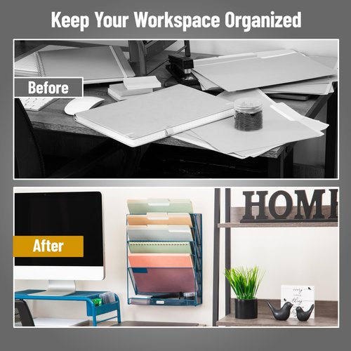 Mind Reader 5-Pocket Vertical File Storage, Desktop Organizer, Wall Mount, Office, Metal Mesh, Turquoise