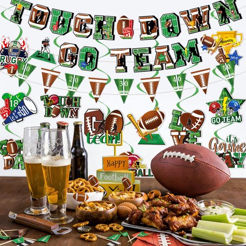 Football Party Decorations Supplies, Superbowl Decorations Set Include Game Time & Touch Down Banner, Pennant Banner, Hanging Swirls for Football Game Day Superbowl Sport Party Supplies