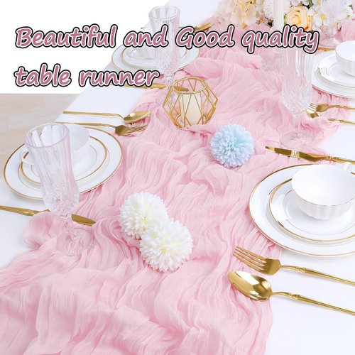 4 Pack Light Pink Cheesecloth Table Runner 10 FT Boho Gauze Cheese Cloth Table Runner 120 Inch Long Semi Sheer Rustic Cheese Cloth Fabric Table Runners for Wedding Birthday Party Decorations