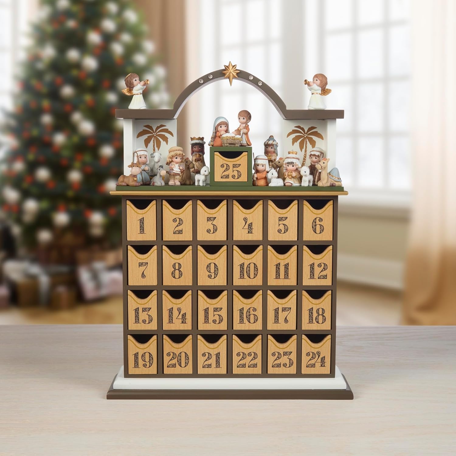 Precious Moments Countdown to Christmas Advent Calendar - Wooden Holiday Set with Storybook & Figurines | 251438